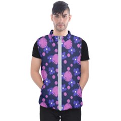 Pink And Blue Flowers Men s Puffer Vest by bloomingvinedesign