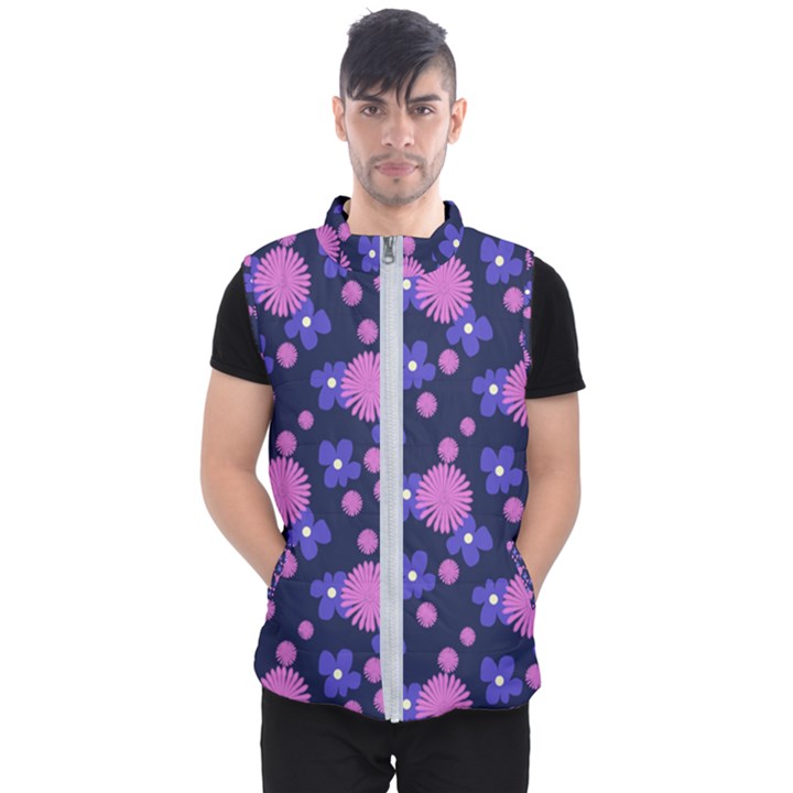 Pink and Blue Flowers Men s Puffer Vest