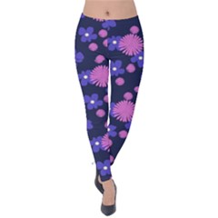 Pink And Blue Flowers Velvet Leggings by bloomingvinedesign