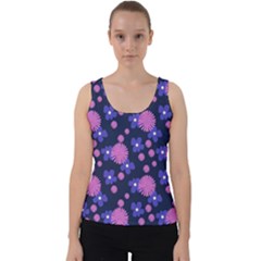 Pink And Blue Flowers Velvet Tank Top by bloomingvinedesign