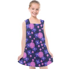 Pink And Blue Flowers Kids  Cross Back Dress by bloomingvinedesign