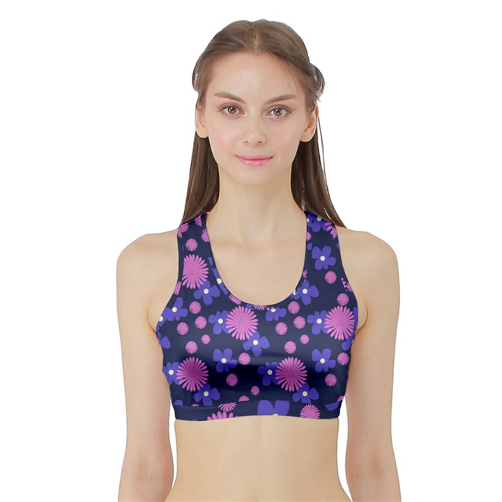 Pink and Blue Flowers Sports Bra with Border