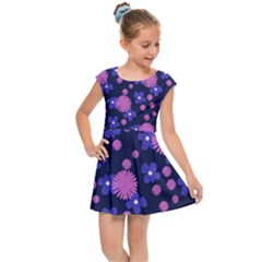 Pink And Blue Flowers Kids  Cap Sleeve Dress by bloomingvinedesign