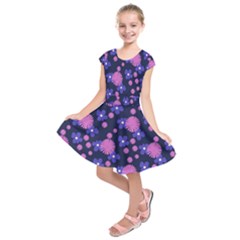 Pink And Blue Flowers Kids  Short Sleeve Dress by bloomingvinedesign