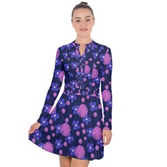 Pink And Blue Flowers Long Sleeve Panel Dress by bloomingvinedesign