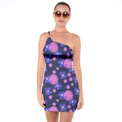 Pink And Blue Flowers One Soulder Bodycon Dress by bloomingvinedesign