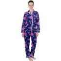 Pink and Blue Flowers Satin Long Sleeve Pyjamas Set View1