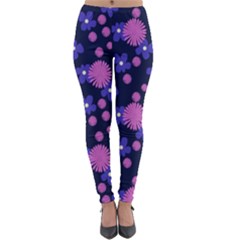 Pink And Blue Flowers Lightweight Velour Leggings by bloomingvinedesign