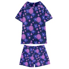 Pink And Blue Flowers Kids  Swim Tee And Shorts Set by bloomingvinedesign