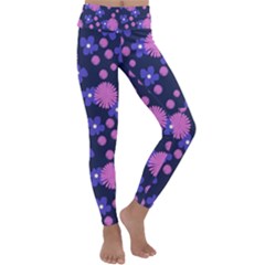 Pink And Blue Flowers Kids  Lightweight Velour Classic Yoga Leggings by bloomingvinedesign