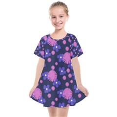 Pink And Blue Flowers Kids  Smock Dress by bloomingvinedesign