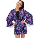 Pink and Blue Flowers Long Sleeve Kimono View1