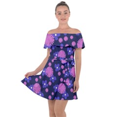 Pink And Blue Flowers Off Shoulder Velour Dress by bloomingvinedesign