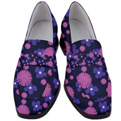 Pink And Blue Flowers Women s Chunky Heel Loafers by bloomingvinedesign