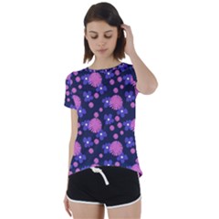 Pink And Blue Flowers Short Sleeve Foldover Tee