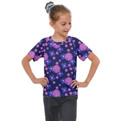 Pink And Blue Flowers Kids  Mesh Piece Tee