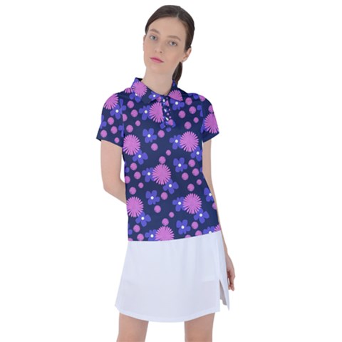 Pink And Blue Flowers Women s Polo Tee by bloomingvinedesign