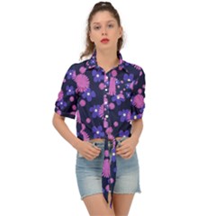 Pink And Blue Flowers Tie Front Shirt  by bloomingvinedesign