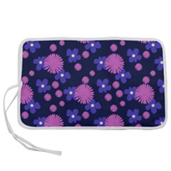 Pink And Blue Flowers Pen Storage Case (l)