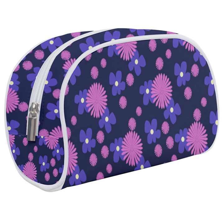 Pink and Blue Flowers Makeup Case (Medium)