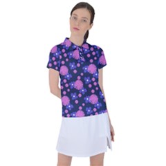 Pink And Blue Flowers Women s Polo Tee