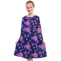 Pink And Blue Flowers Kids  Midi Sailor Dress