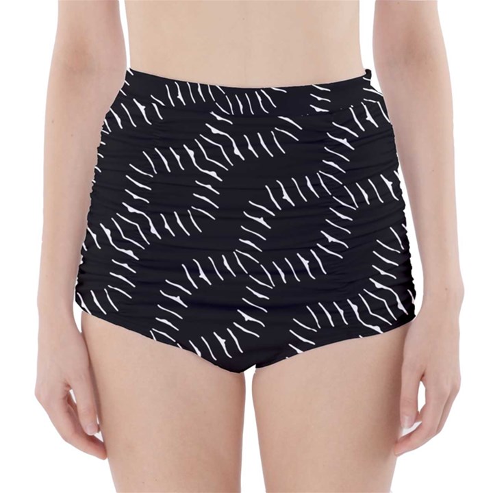 Black And White Geo Print High-Waisted Bikini Bottoms