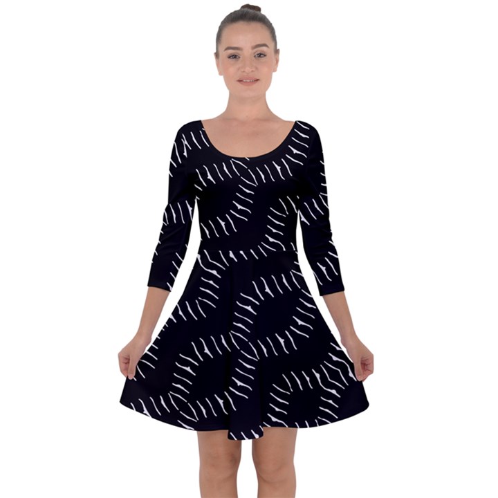 Black And White Geo Print Quarter Sleeve Skater Dress