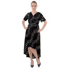 Black And White Geo Print Front Wrap High Low Dress by dflcprintsclothing