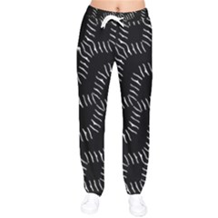 Black And White Geo Print Women Velvet Drawstring Pants by dflcprintsclothing