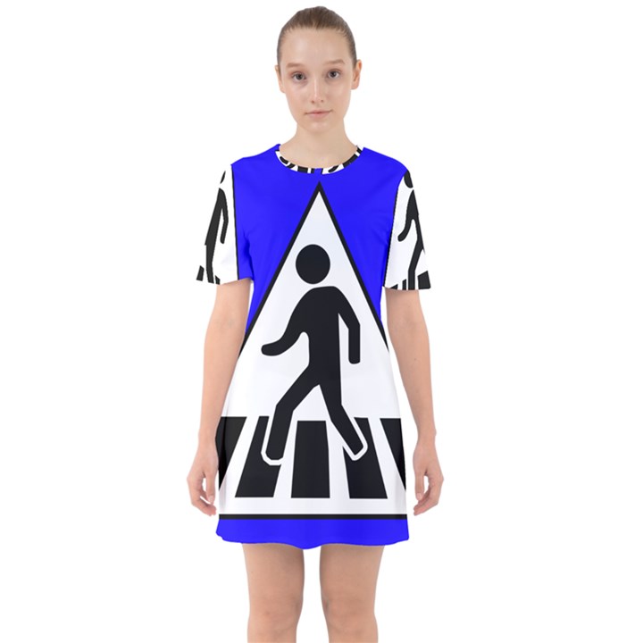 Cross Crossing Crosswalk Line Walk Sixties Short Sleeve Mini Dress