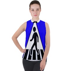 Cross Crossing Crosswalk Line Walk Mock Neck Chiffon Sleeveless Top by HermanTelo