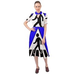 Cross Crossing Crosswalk Line Walk Keyhole Neckline Chiffon Dress by HermanTelo