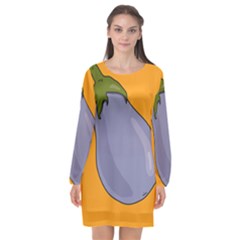 Eggplant Fresh Health Long Sleeve Chiffon Shift Dress  by Mariart