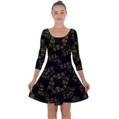 Modern Geometric Print Quarter Sleeve Skater Dress