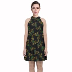 Modern Geometric Print Velvet Halter Neckline Dress  by dflcprintsclothing