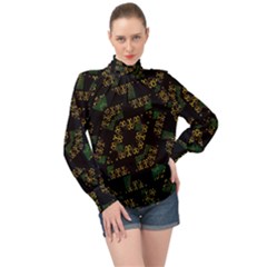 Modern Geometric Print High Neck Long Sleeve Chiffon Top