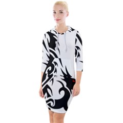 Black Dragon Animal Quarter Sleeve Hood Bodycon Dress