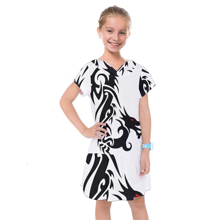 Black Dragon Animal Kids  Drop Waist Dress