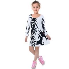 Black Dragon Animal Kids  Long Sleeve Velvet Dress by HermanTelo