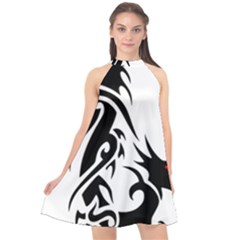 Black Dragon Animal Halter Neckline Chiffon Dress 