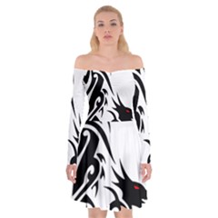 Black Dragon Animal Off Shoulder Skater Dress