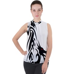 Black Dragon Animal Mock Neck Chiffon Sleeveless Top