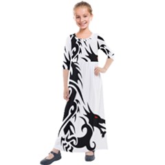 Black Dragon Animal Kids  Quarter Sleeve Maxi Dress by HermanTelo