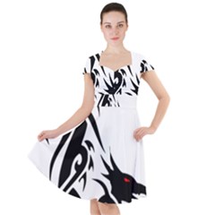 Black Dragon Animal Cap Sleeve Midi Dress