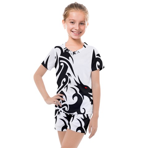 Black Dragon Animal Kids  Mesh Tee And Shorts Set by HermanTelo