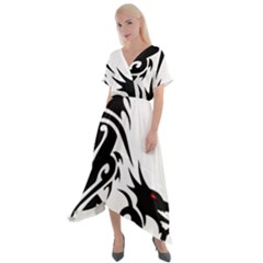 Black Dragon Animal Cross Front Sharkbite Hem Maxi Dress by HermanTelo