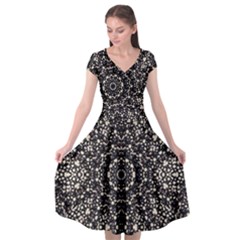 Modern Baroque Print Cap Sleeve Wrap Front Dress