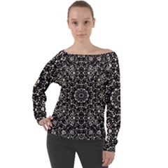 Modern Baroque Print Off Shoulder Long Sleeve Velour Top by dflcprintsclothing