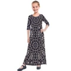 Modern Baroque Print Kids  Quarter Sleeve Maxi Dress by dflcprintsclothing